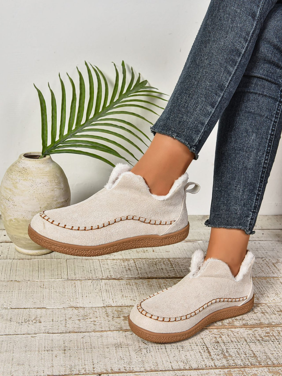 Faux Fur Round Toe Flat Sneakers