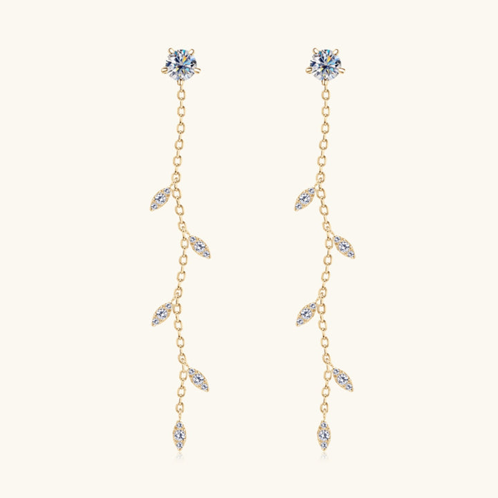 "Women's Leaf Earrings with 1.38 Carat Moissanite Accent in 925 Sterling Silver"