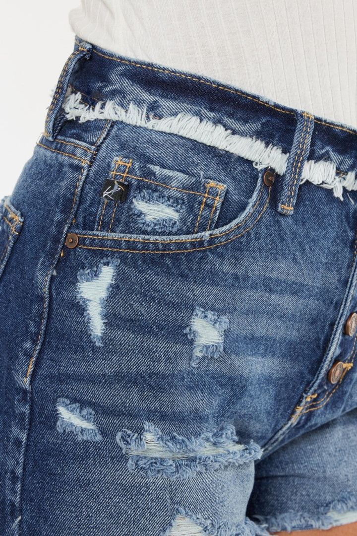 Women's Distressed Button Fly Denim Shorts