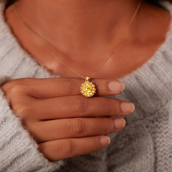 Women's Sunflower Pendant Necklace in 18K Gold Plating