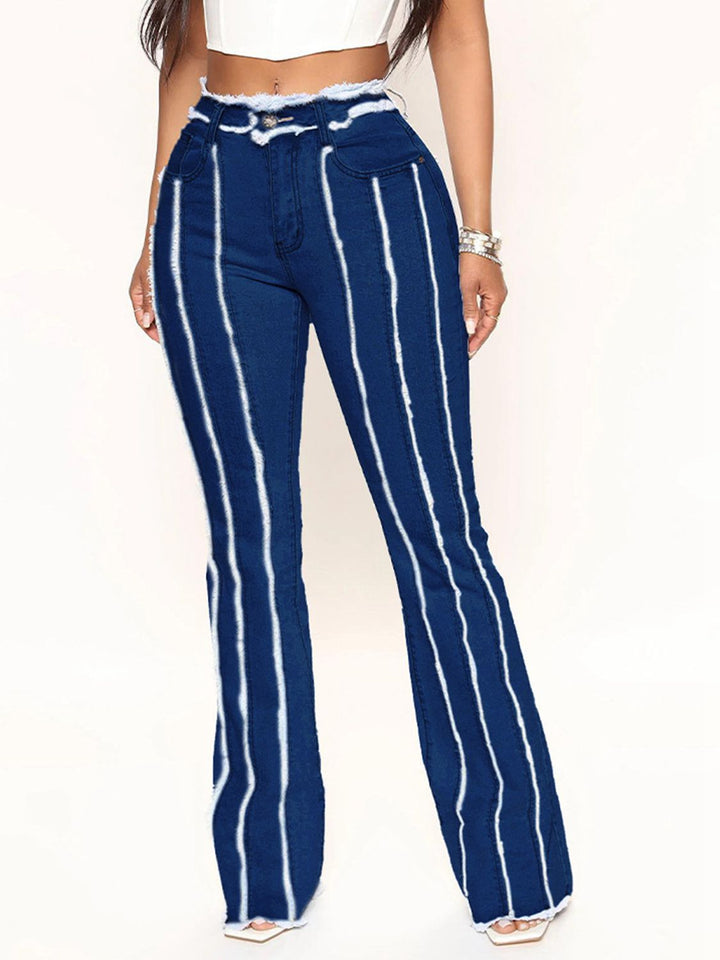 Women's Striped Hemline Denim Jeans