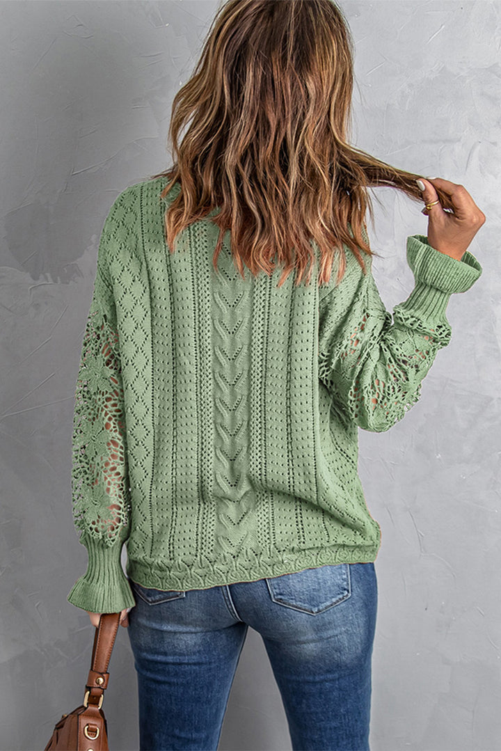 Women's Cozy Openwork Lantern Sleeve Sweater