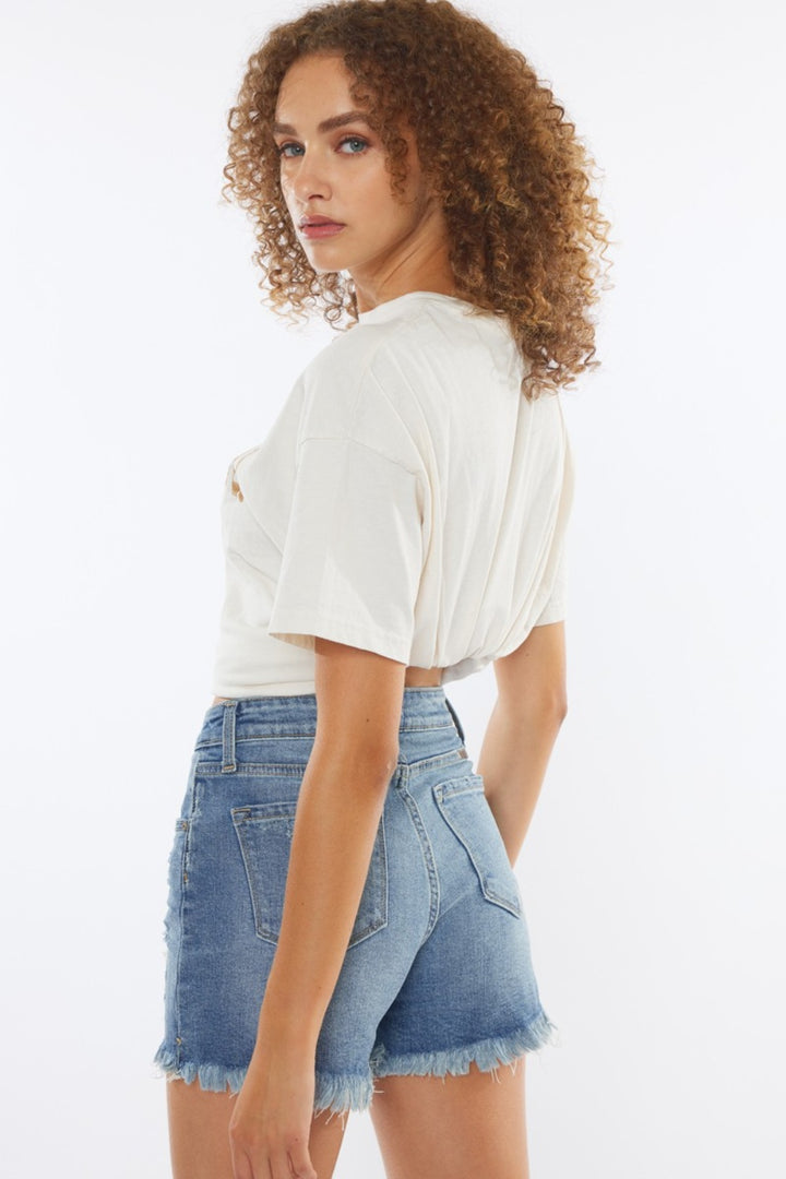 How about "Women's Frayed Hem High Rise Denim Shorts"?