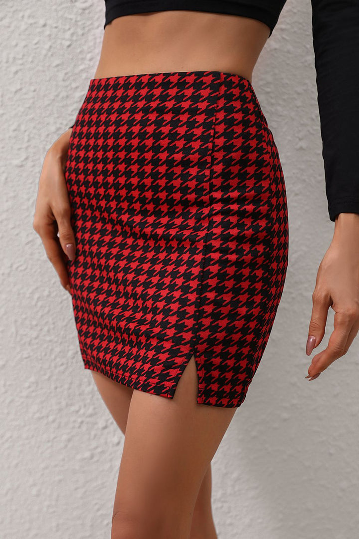 Women's Chic Houndstooth Split Skirt