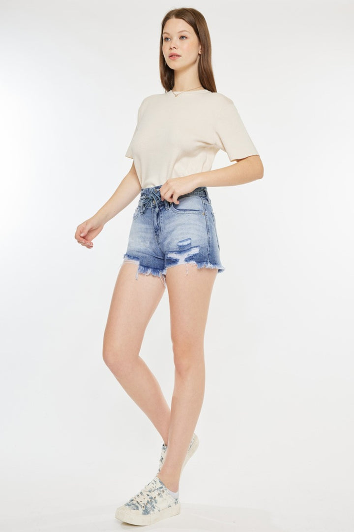 "Women's Frayed Hem High Rise Denim Shorts"