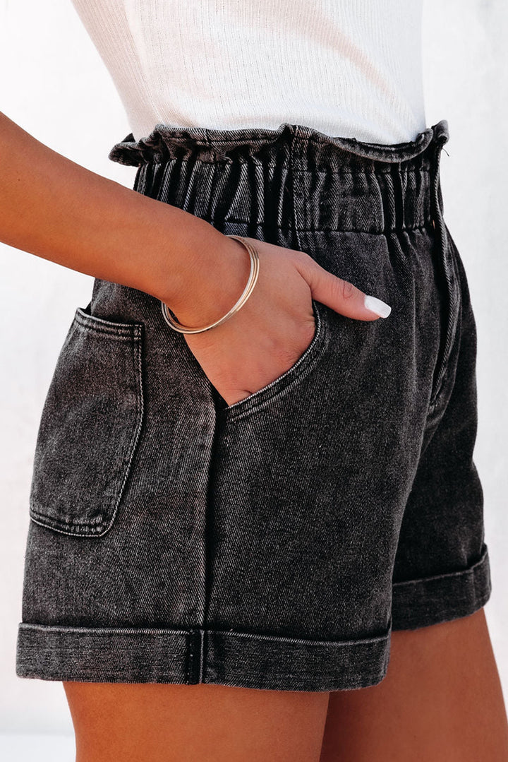 Women's Denim Paperbag Waist Shorts with Pockets