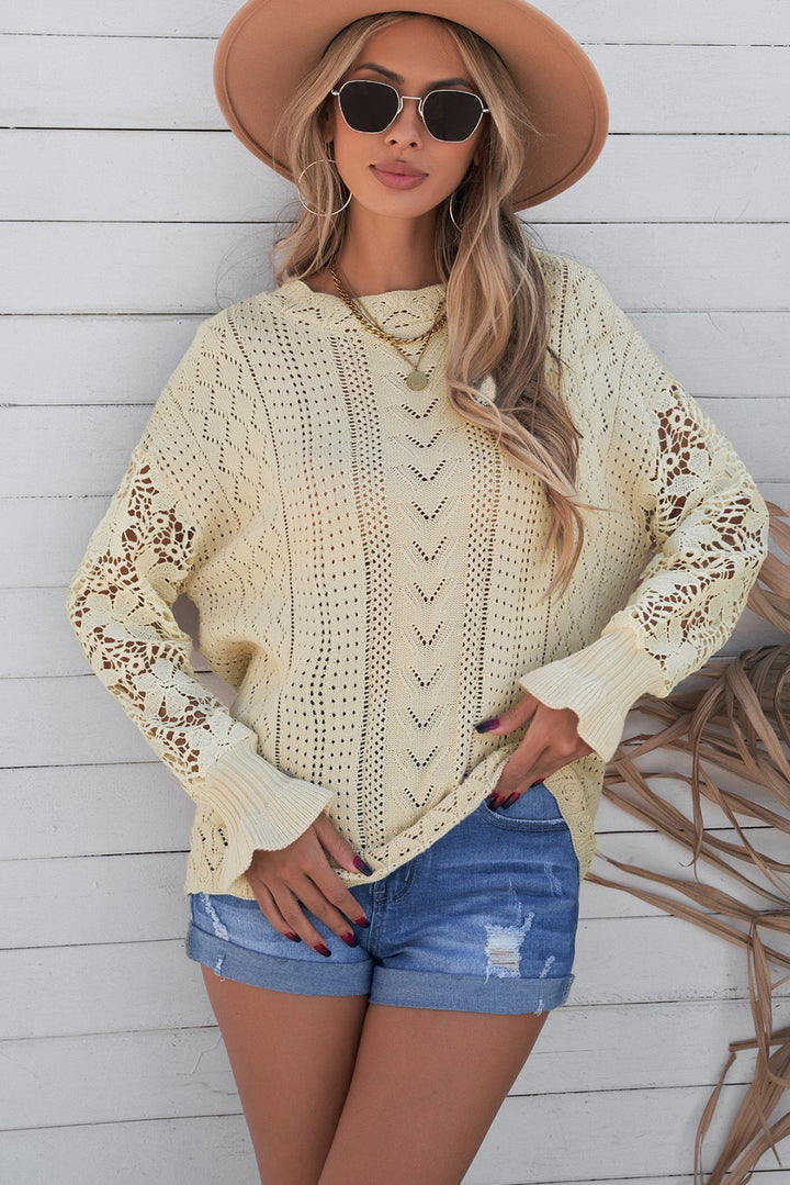 Women's Cozy Openwork Lantern Sleeve Sweater