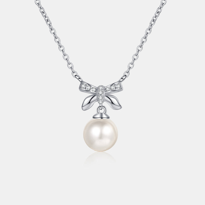 Women's Pearl and Moissanite Sterling Silver Pendant Necklace