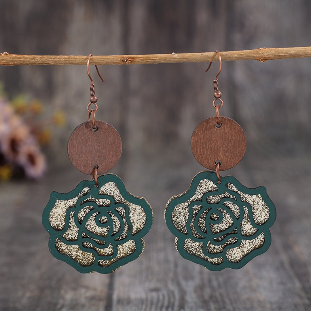 Women's Rose-shaped Wooden Alloy Earrings