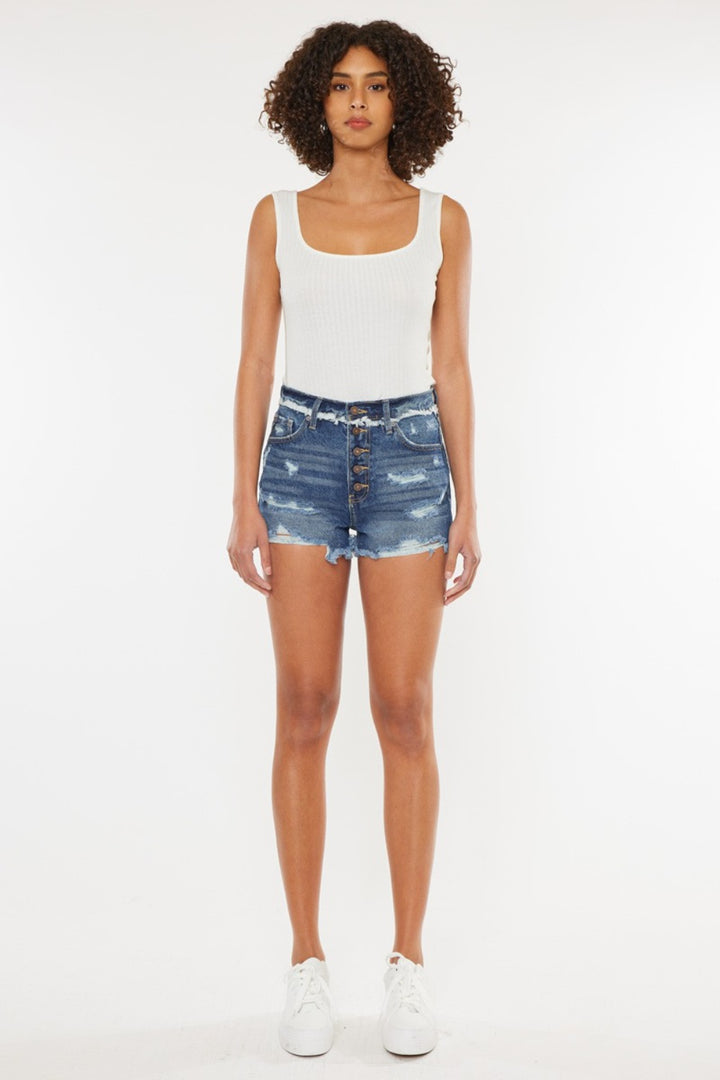 Women's Distressed Button Fly Denim Shorts