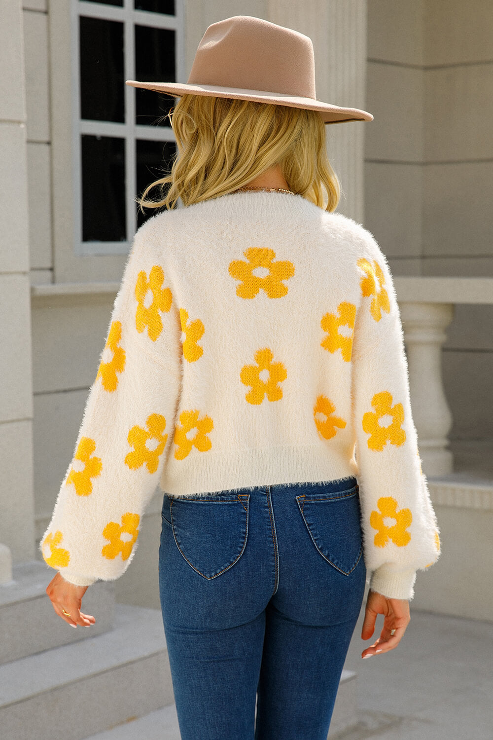 Women's Cozy Floral Open Front Sweater