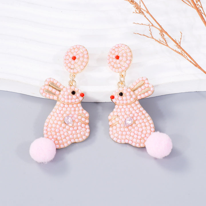 Women's Rabbit Dangle Earrings with Synthetic Pearl Embellishments