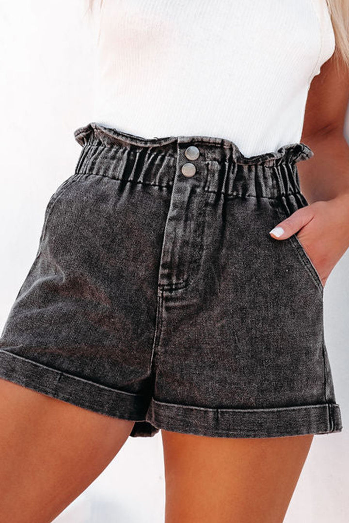 Women's Denim Paperbag Waist Shorts with Pockets