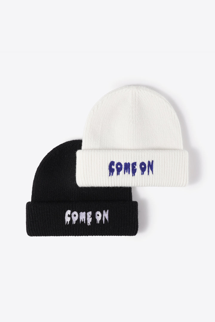 COME ON Embroidered Cuff Knit Beanie