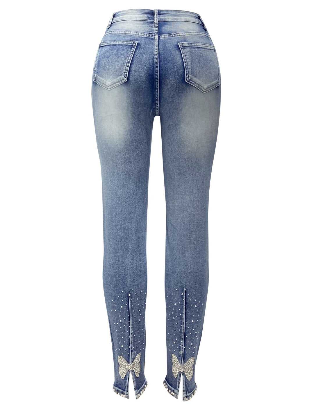 Women's Rhinestone Embellished Skinny Jeans with Pockets