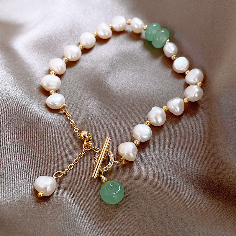 Women's Green Pearl Stone Link Bracelet