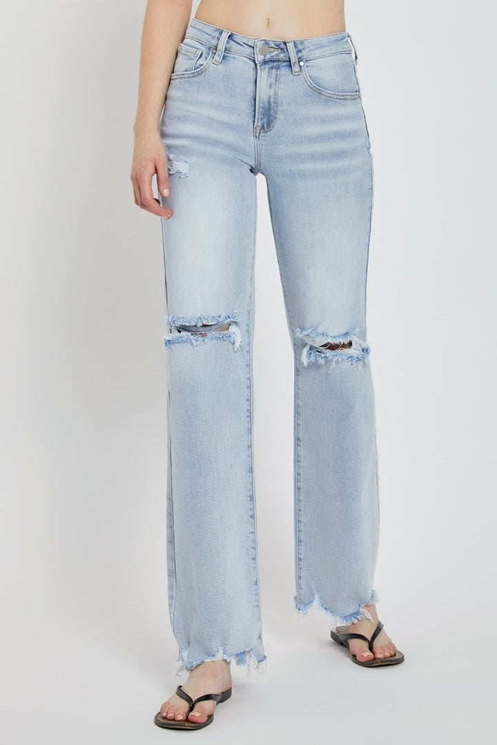 RISEN Full Size High Rise Distressed Wide Leg Jeans