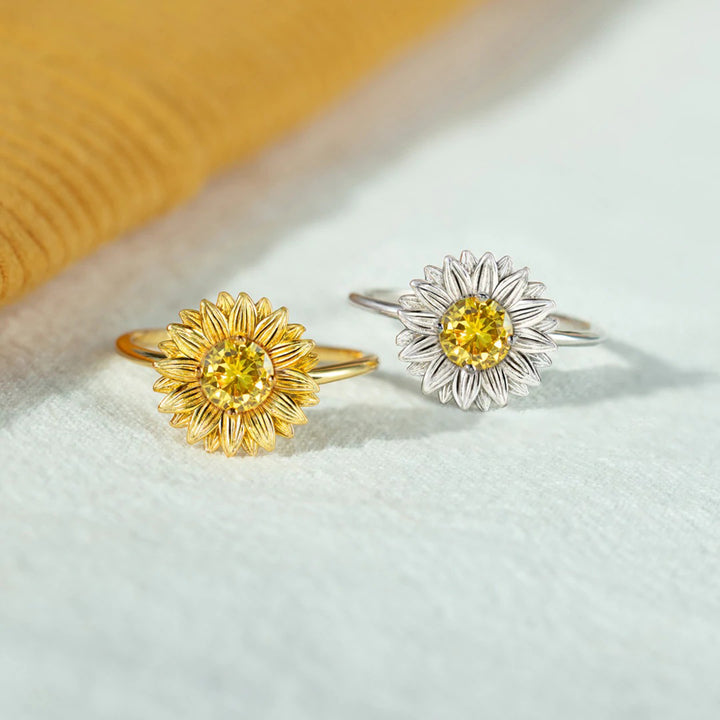 Women's Sunflower Zircon Sterling Silver Rings