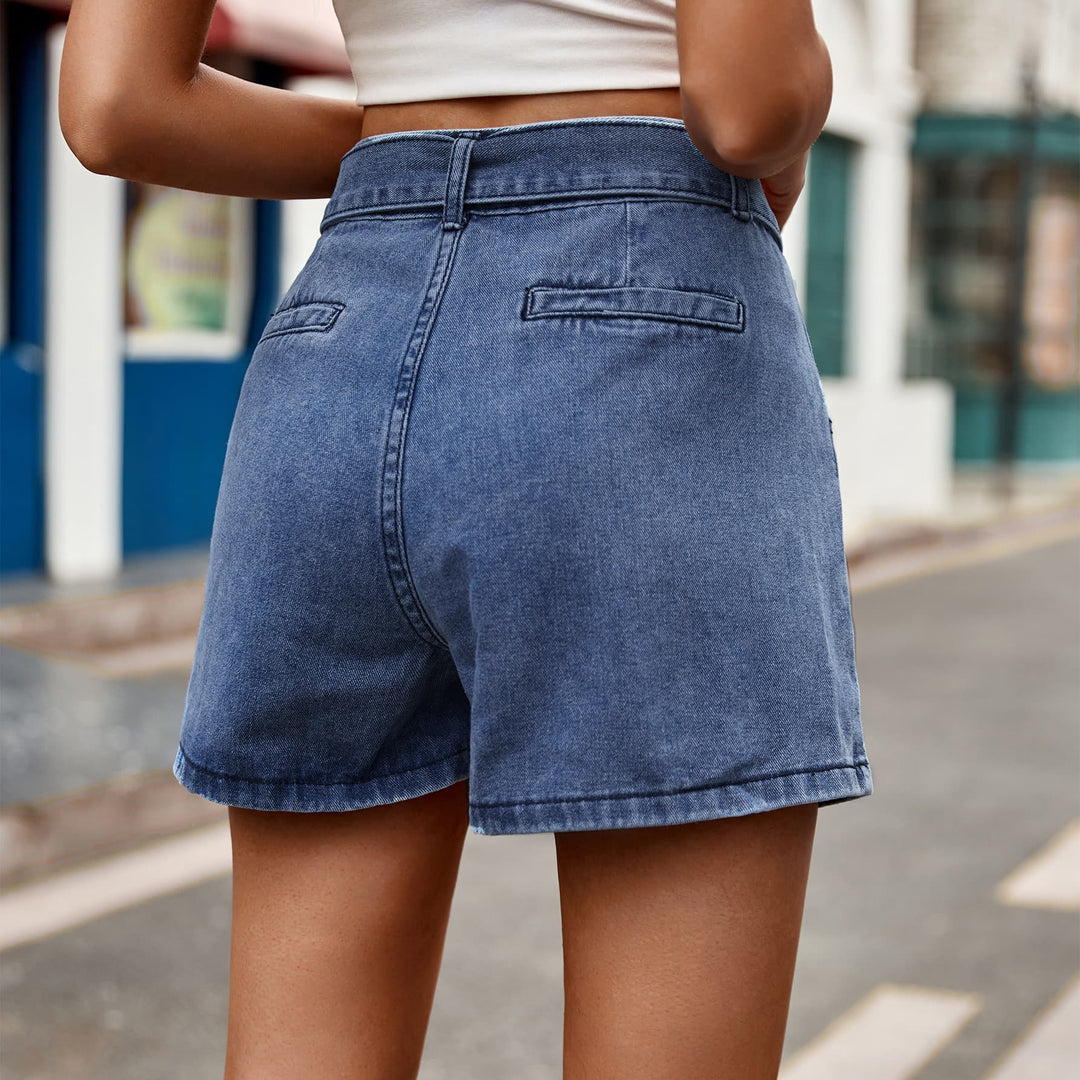 Women's Denim Shorts with Tie Belt and Pockets