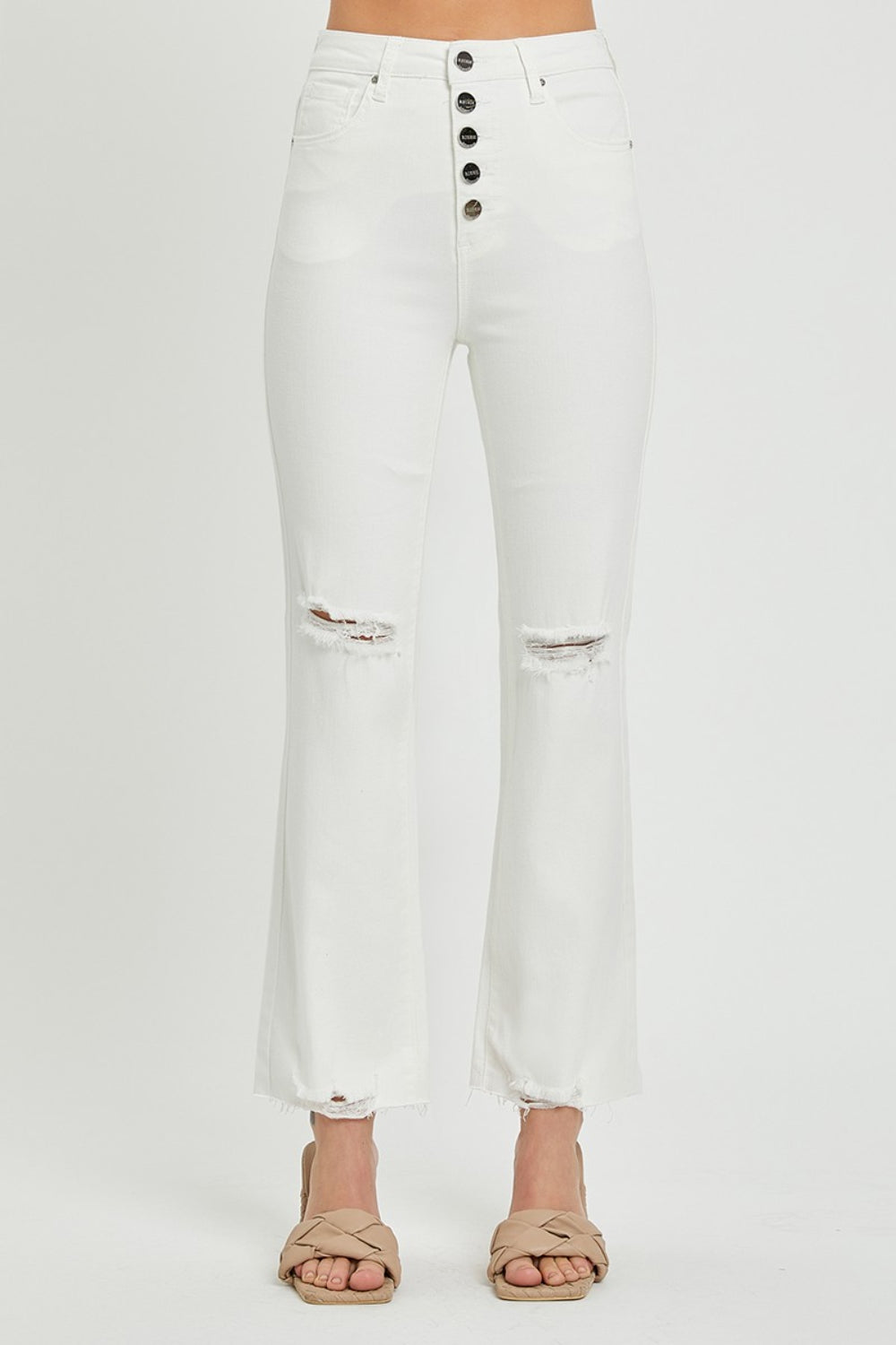 "Women's Classic High-Rise Button Fly Straight Ankle Jeans"