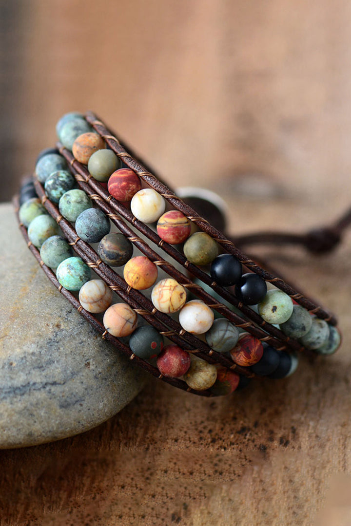 Women's Agate Triple Layer Beaded Bracelet