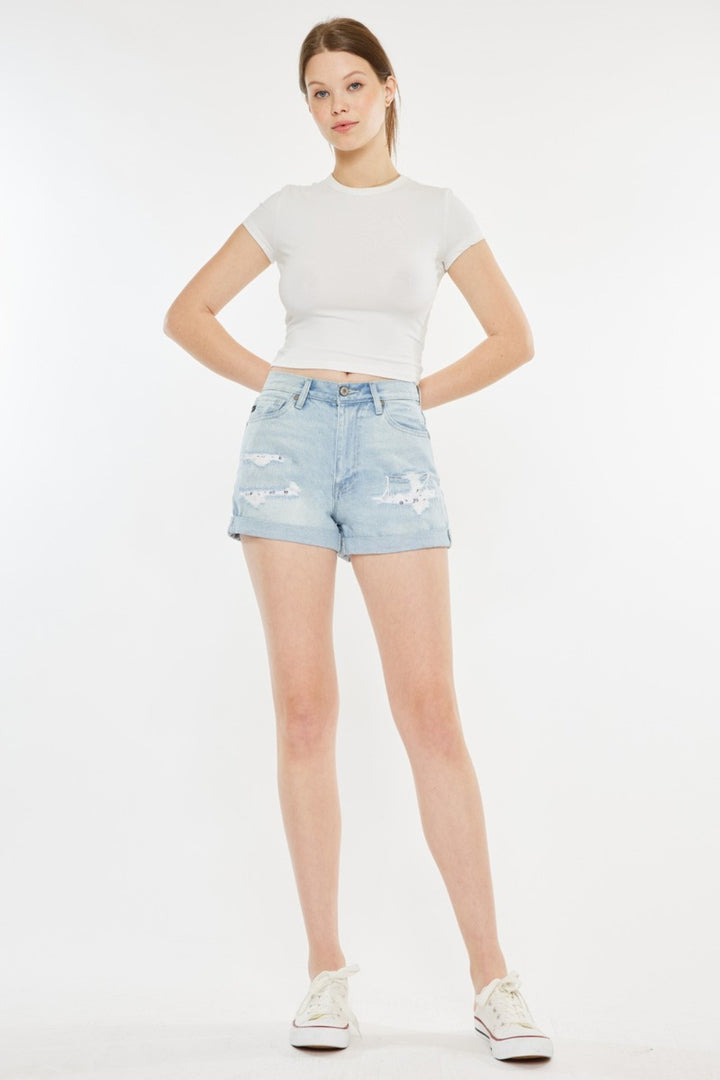 "Women's High Rise Repaired Mom Denim Shorts"