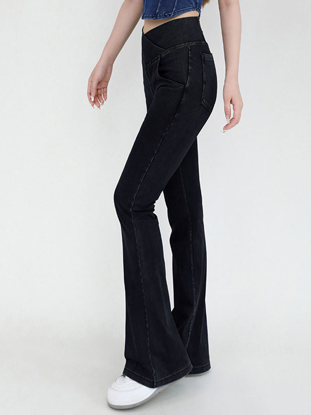 Women's Bootcut Jeans with Wide Waistband and Pockets