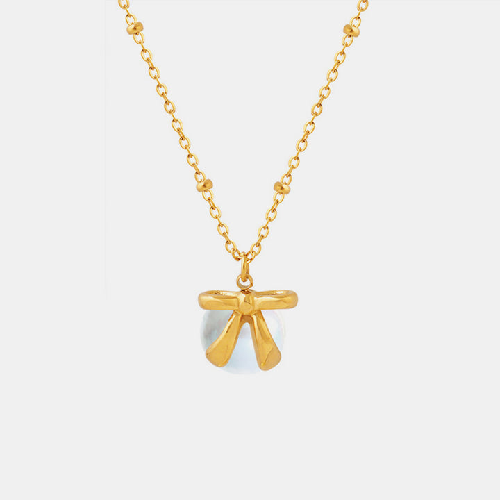 Women's Bow and Bead Pendant Necklace