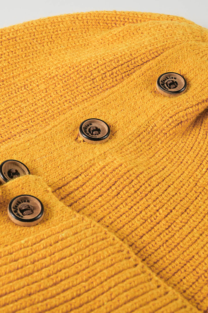 Button Detail Rib-Knit Cuff Beanie