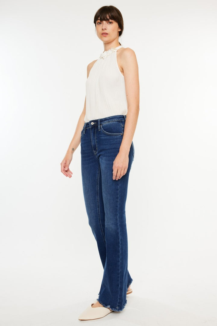 Women's Raw Hem Flare Jeans (Cat's Whiskers Design)