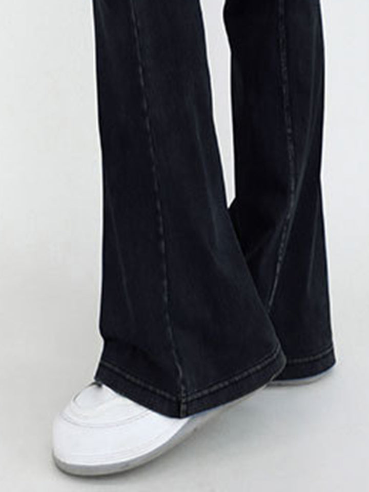 Women's Bootcut Jeans with Wide Waistband and Pockets