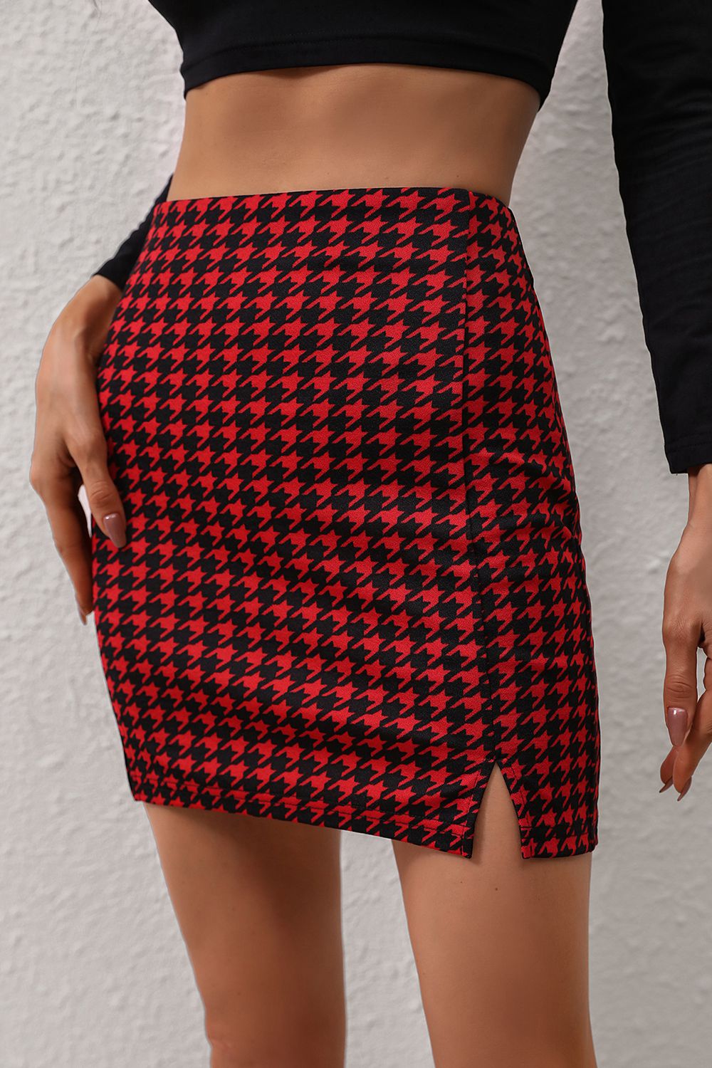 Women's Chic Houndstooth Split Skirt