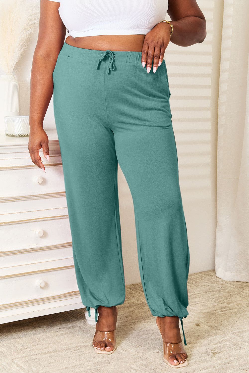 Women's Soft Rayon Drawstring Waist Pants with Pockets