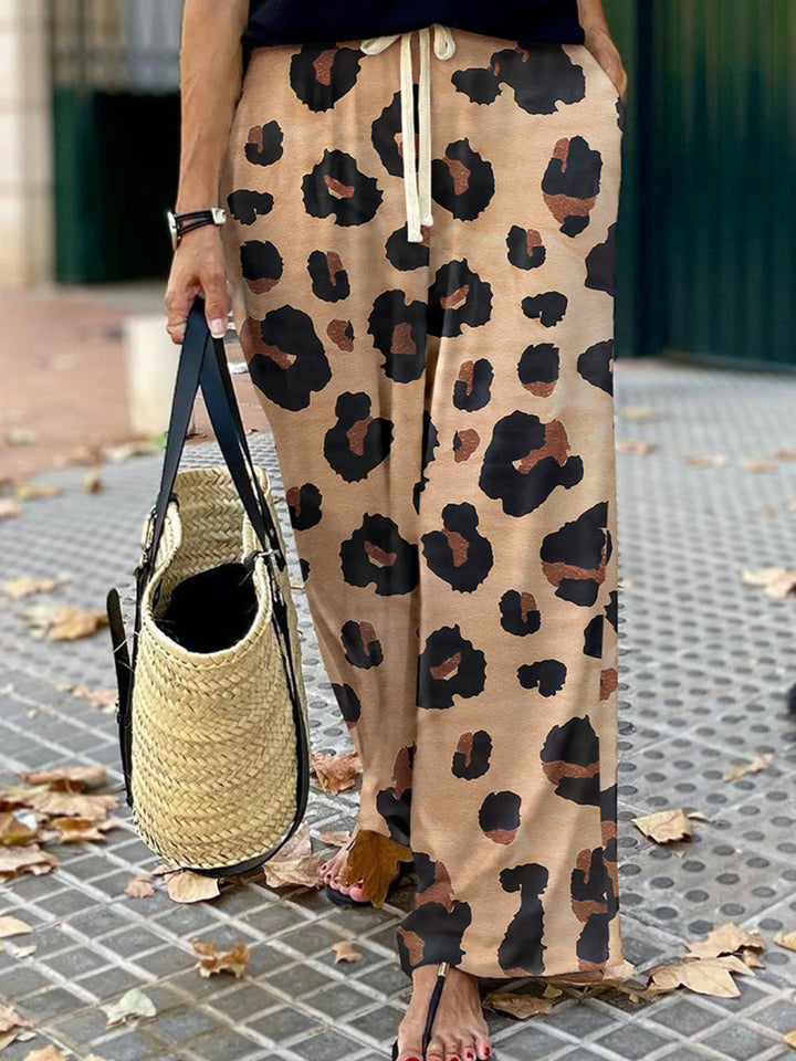 Women's Leopard Print Wide Leg Pants