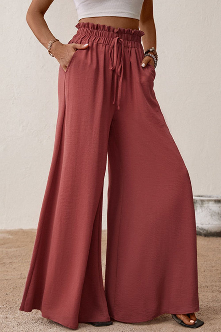 Women's Smocked Paperbag Waist Wide Leg Pants