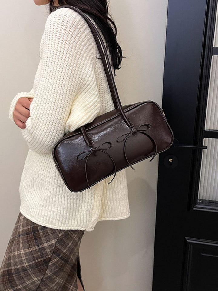 PU Leather Bow Trim Shoulder Bag