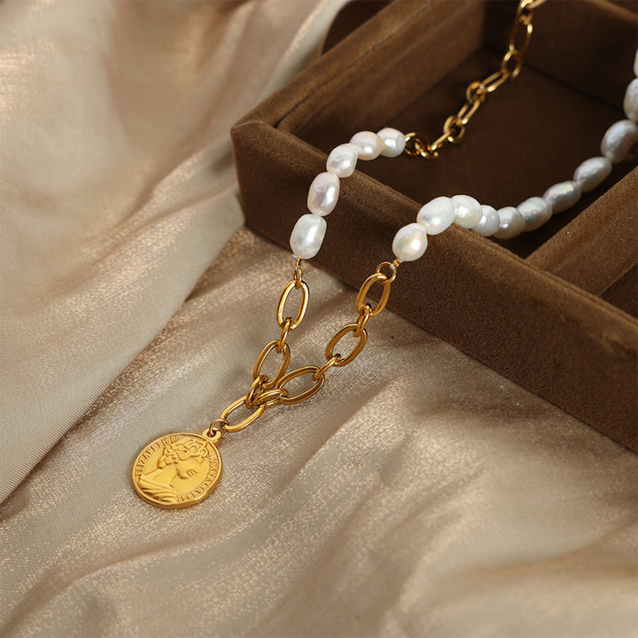 Women's Pearl Coin Pendant Necklace