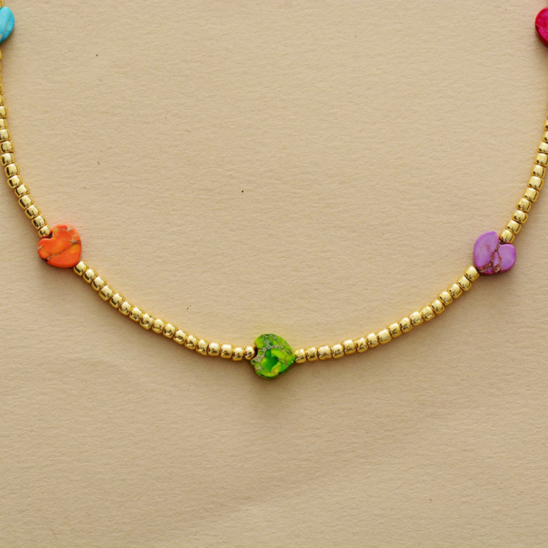 Women's Romantic Heart-Shaped Gemstone Necklace