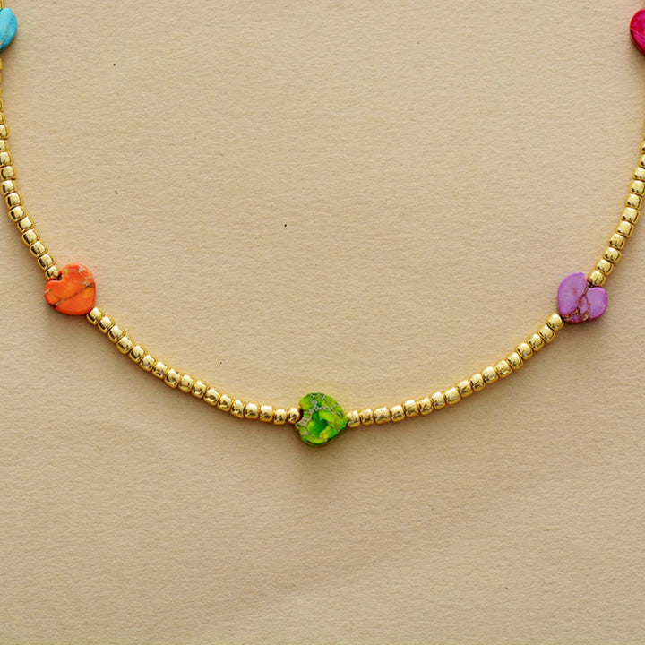 Women's Romantic Heart-Shaped Gemstone Necklace