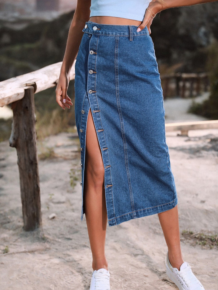 Women's Denim Button Down Skirt