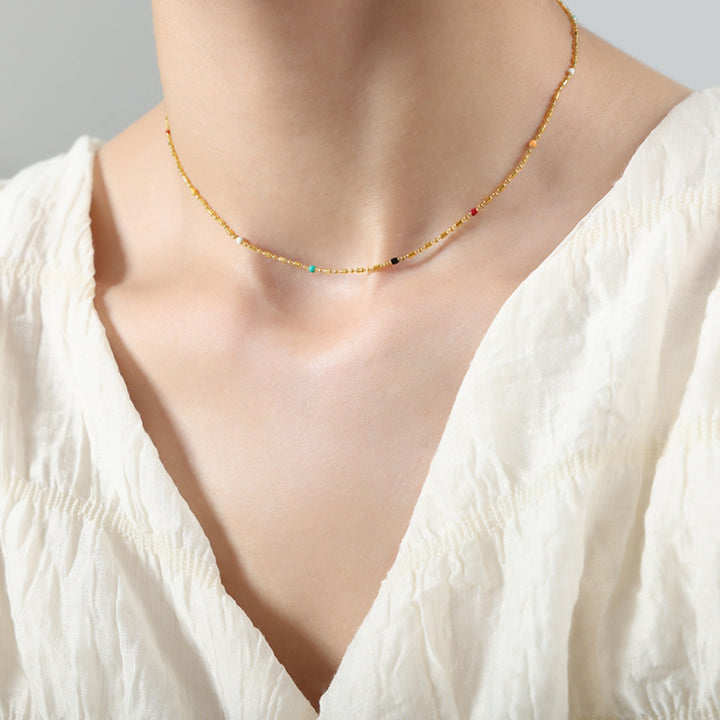 Women's Elegant 18K Gold-Plated Beaded Drip Necklace