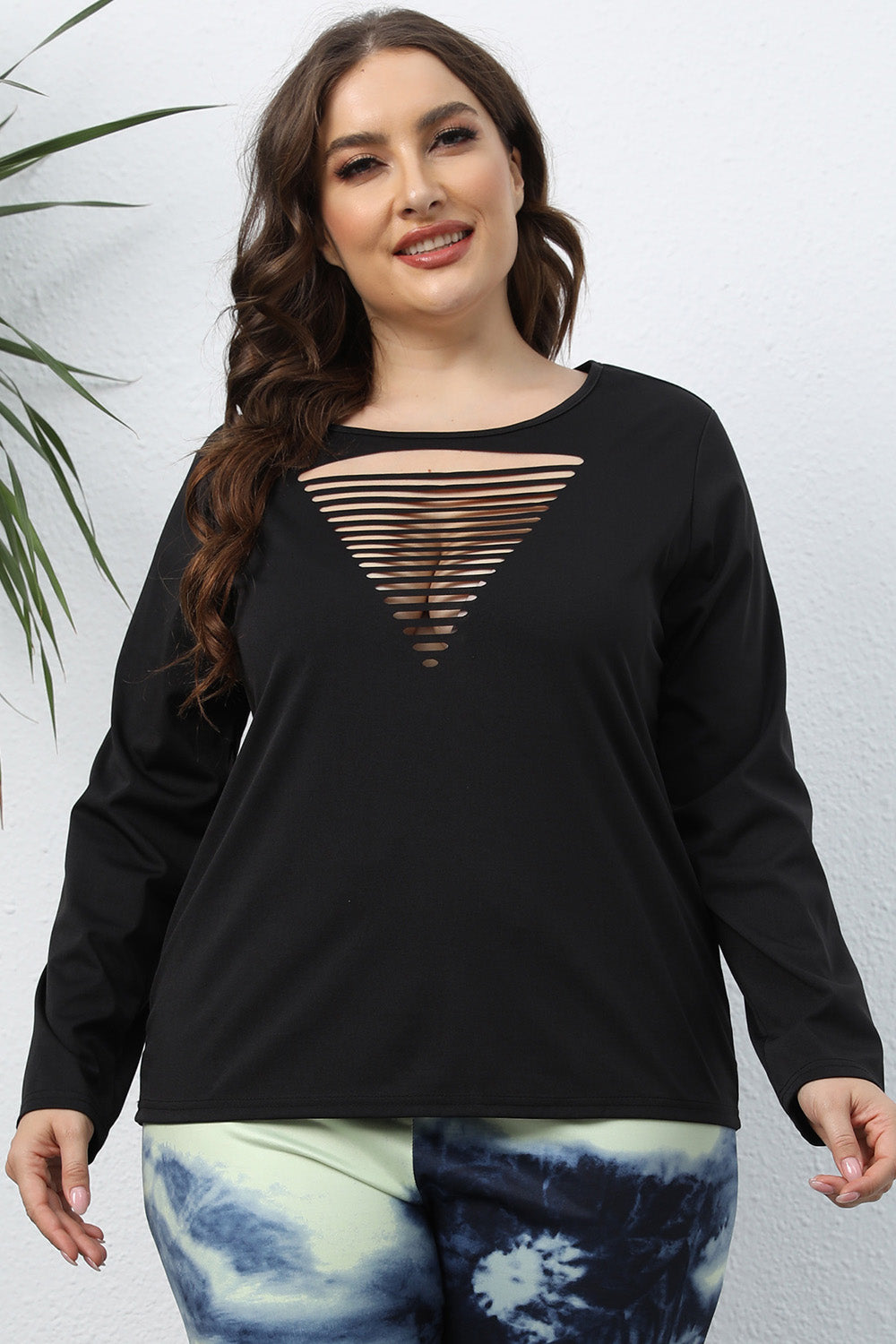 Plus Size Cutout Front Long Sleeve T-Shirt