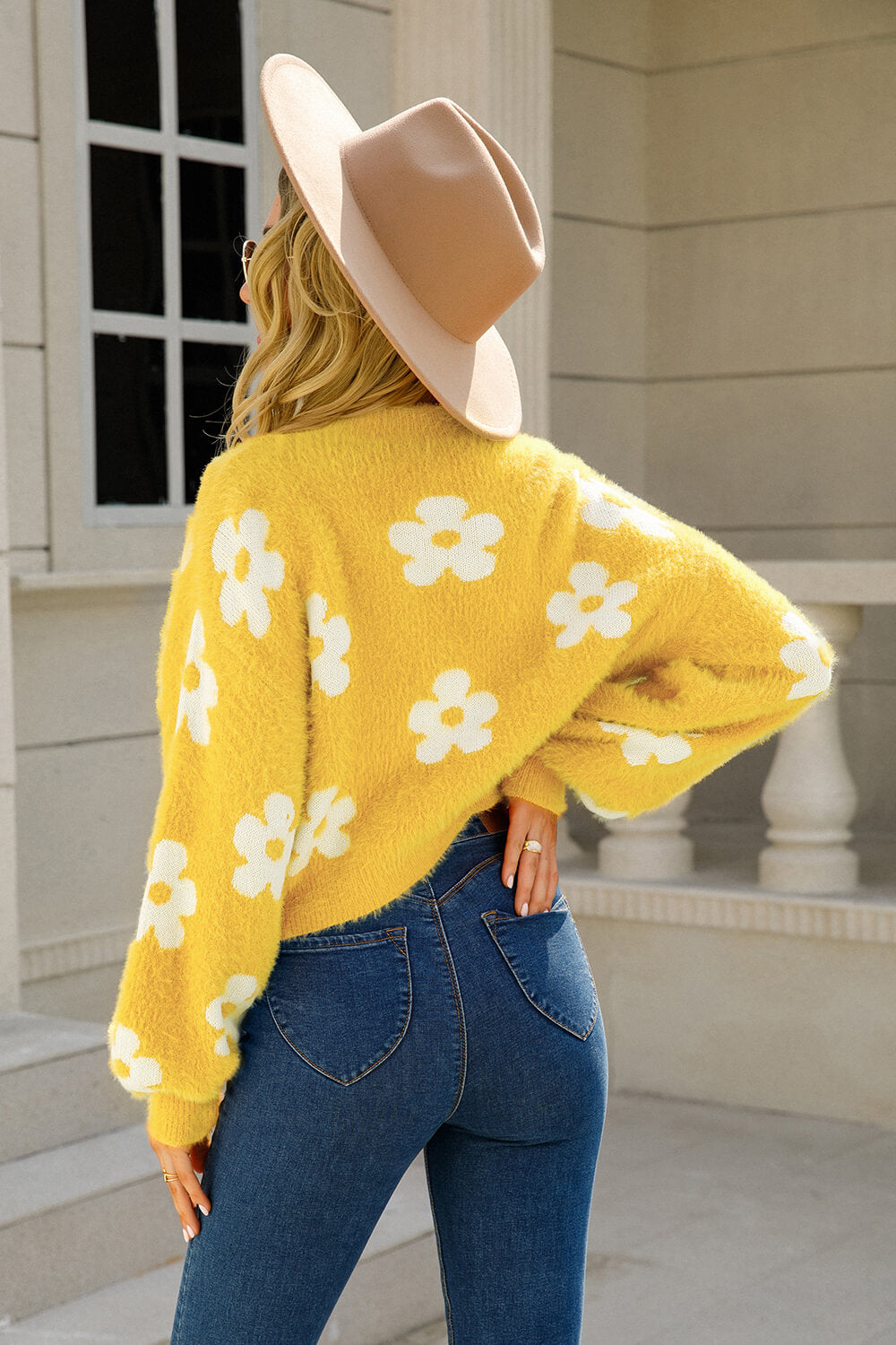 Women's Cozy Floral Open Front Sweater