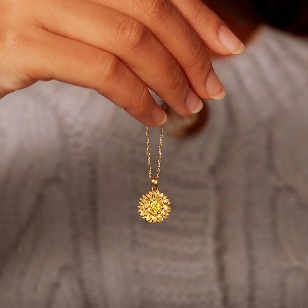 Women's Sunflower Pendant Necklace in 18K Gold Plating