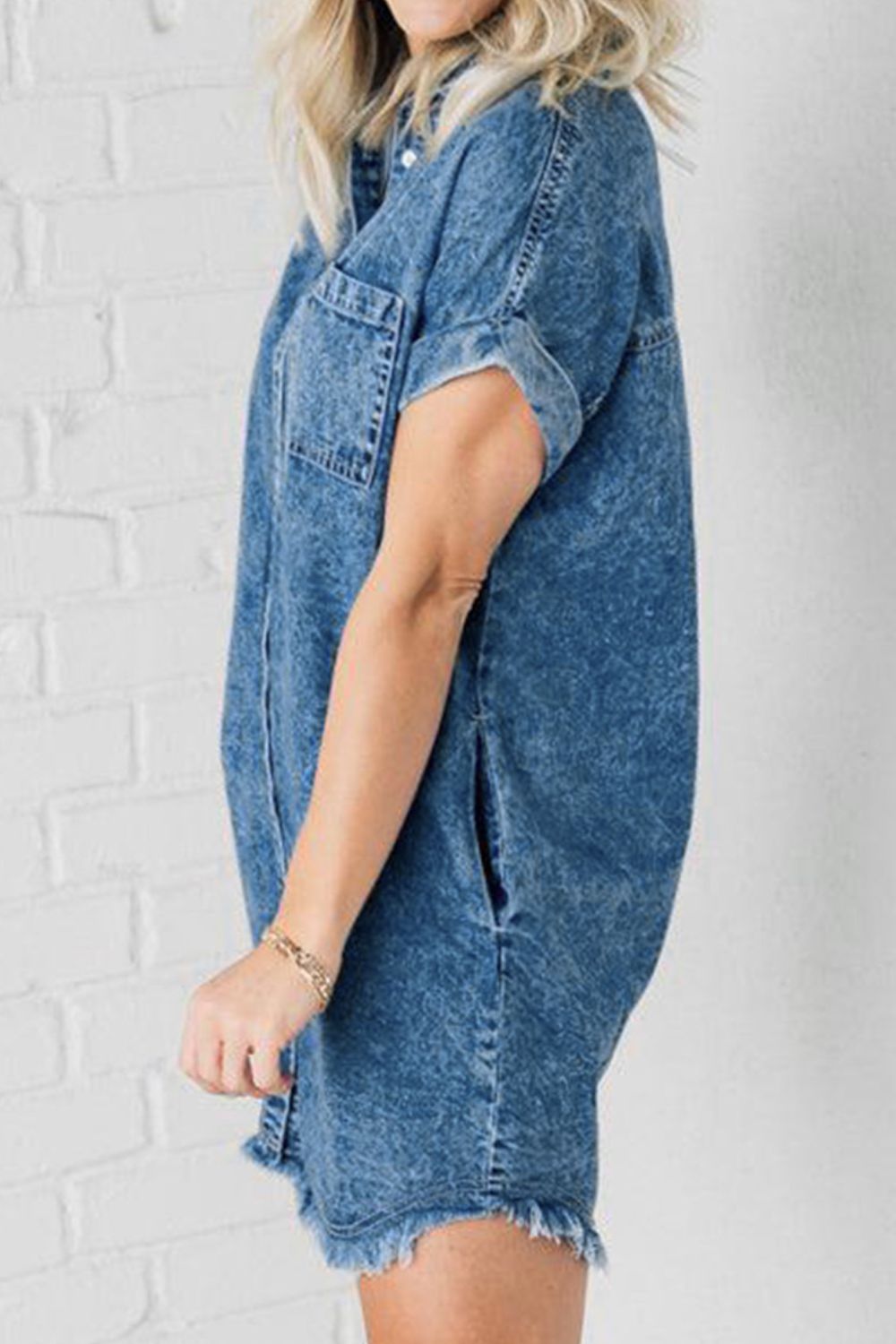 Women's Denim Dresses with Raw Hem and Cap Sleeves