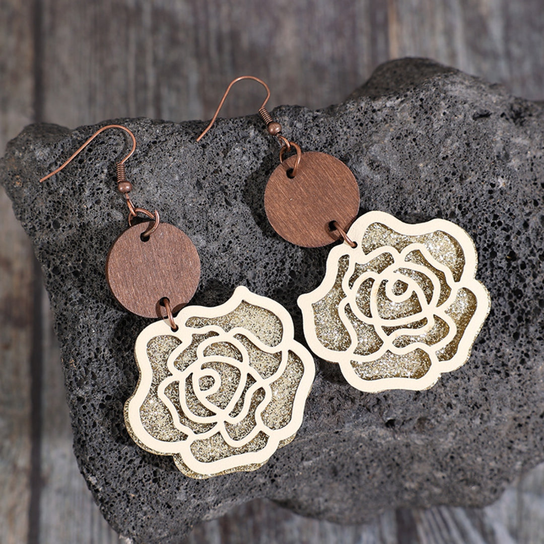 Women's Rose-shaped Wooden Alloy Earrings