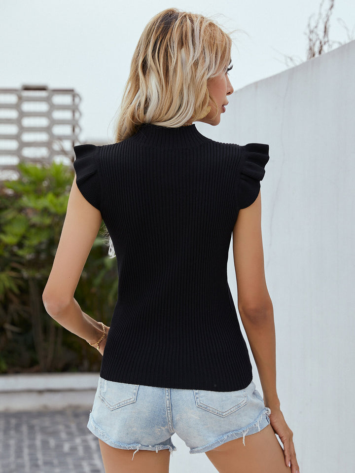 Women's Ribbed Flutter Sleeve Mock Neck Sweater