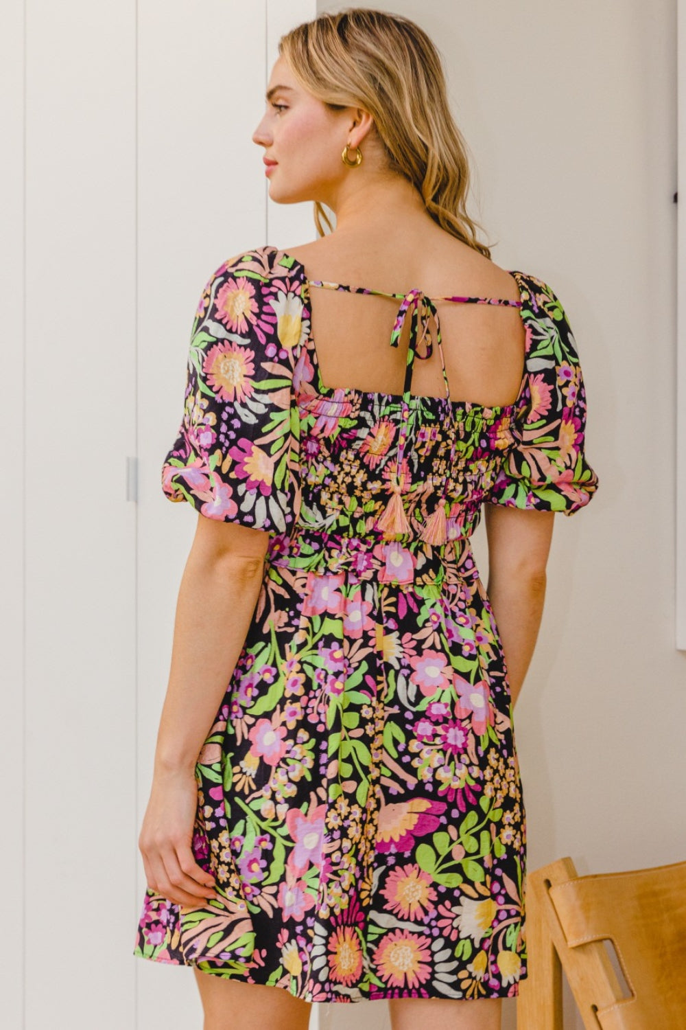 Women's Floral Tie-Back Mini Dress (Dresses)