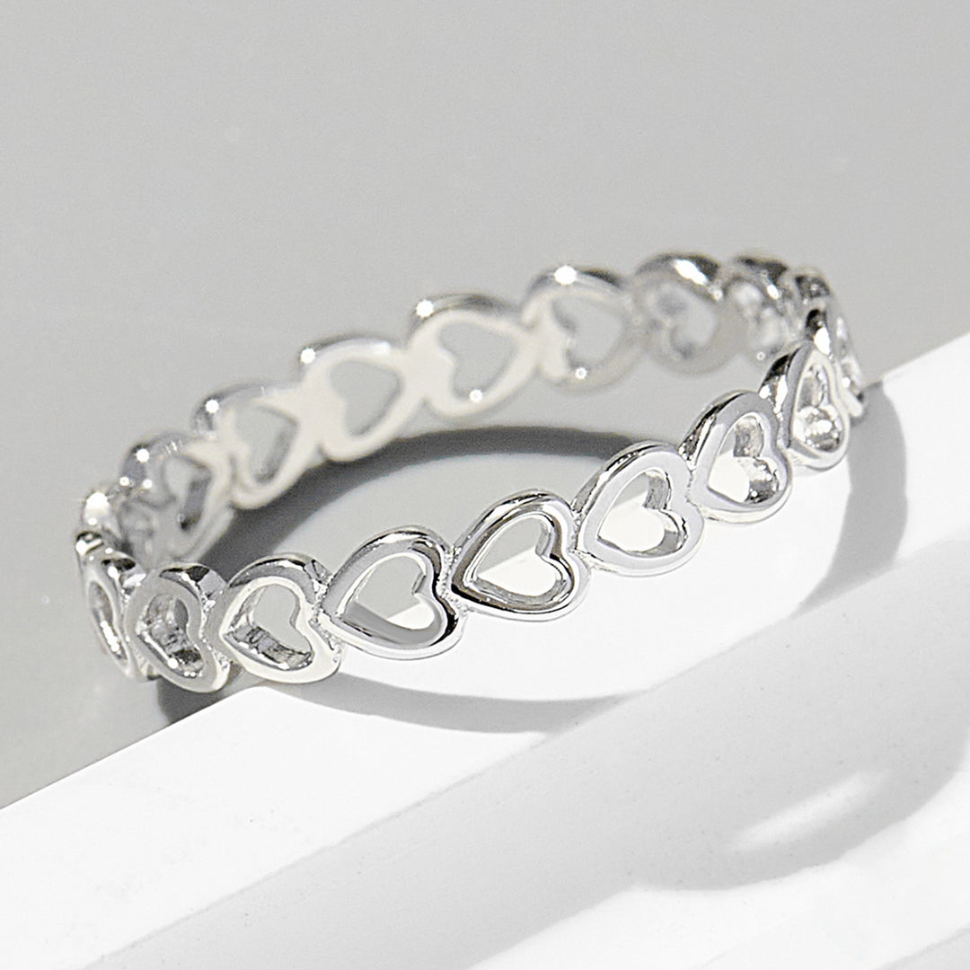 Women's Heart Link Rings in 925 Sterling Silver