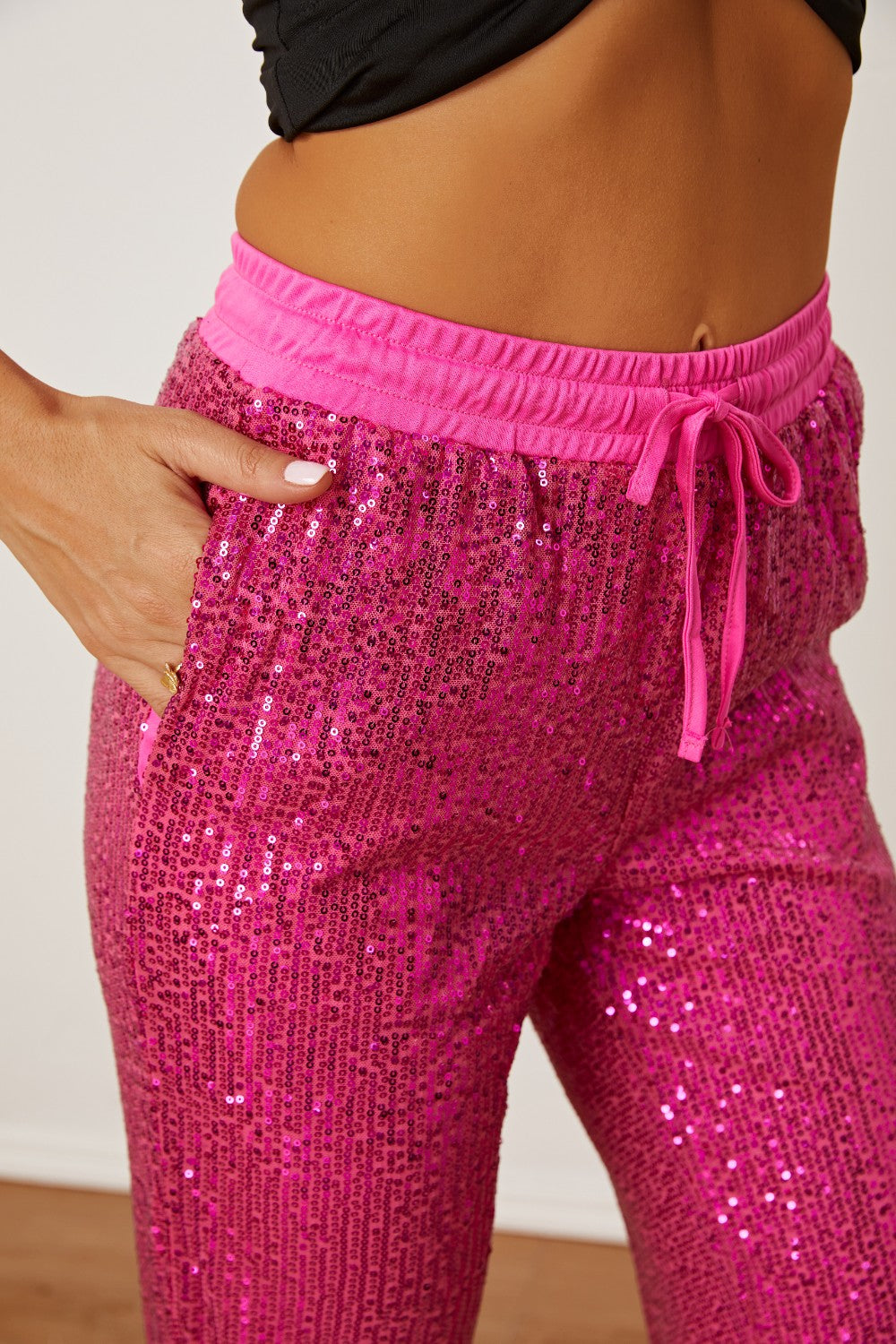 Women's Sparkling Drawstring Pants with Pockets